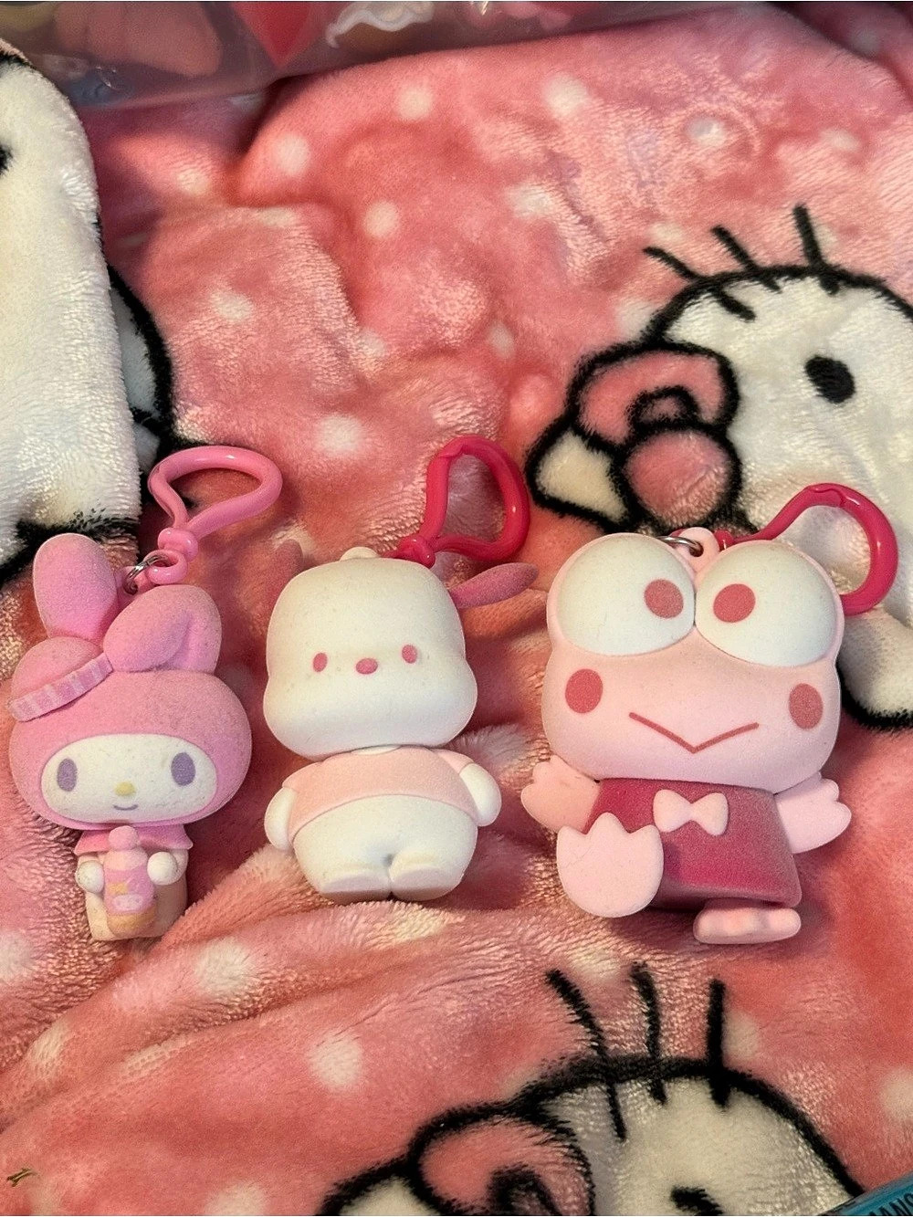 Sanrio Flocked Mascot Swing Keychain (My Melody) Pink & White
